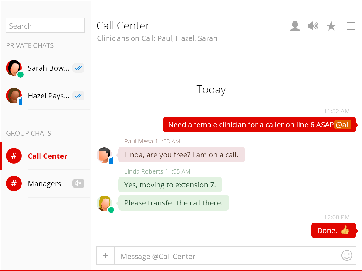 Screenshot of Workadi on Windows showing a group chat with multiple healthcare workers