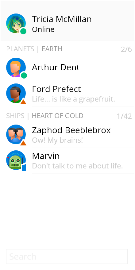 Picture of the Workadi contact list showing contacts available for chatting